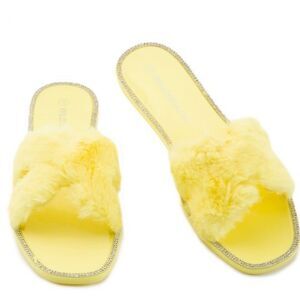 Yellow Faux Fur Sandals